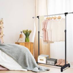 CASART Height-Adjustable Rolling Clothes Rack Pull-out Clothes Rail in Black - thumbnail 4