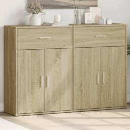 Berkfield Home Sideboards 2 pcs Sonoma Oak 60x30x84 cm Engineered Wood in Light Tan - Size: 60 x 30 x 84 cm - thumbnail 2