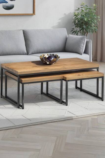 Julian Bowen Brooklyn Rectangular Coffee Table with 2 Nesting Tables in Light Oak - image 1