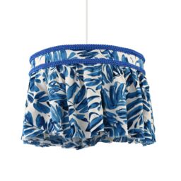 Happy Homewares Hanging Cotton Pendant Shade with Blue Print & Embroidered Trims in Midnight - thumbnail 2