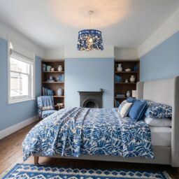 Happy Homewares Hanging Cotton Pendant Shade with Blue Print & Embroidered Trims in Midnight - thumbnail 6