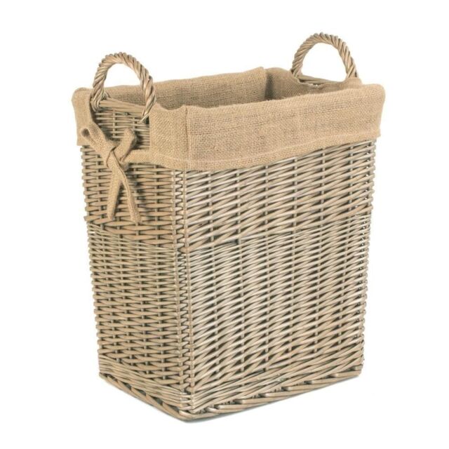 Red Hamper Wicker Small Rectangular Hessian Lined Log Basket in Brown - image 1