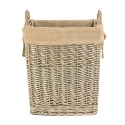 Red Hamper Wicker Small Rectangular Hessian Lined Log Basket in Brown - thumbnail 3