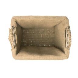 Red Hamper Wicker Small Rectangular Hessian Lined Log Basket in Brown - thumbnail 2