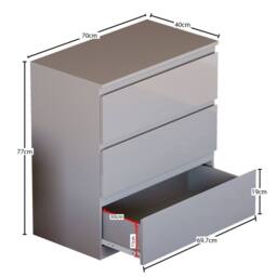 HD Designs Glinton 3 Drawer Chest of Drawers High Gloss Bedroom Furniture in Grey - thumbnail 3