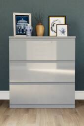 HD Designs Glinton 3 Drawer Chest of Drawers High Gloss Bedroom Furniture in Grey - thumbnail 4