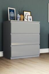 HD Designs Glinton 3 Drawer Chest of Drawers High Gloss Bedroom Furniture in Grey