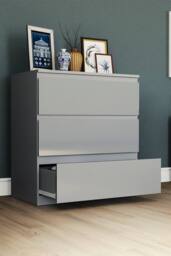 HD Designs Glinton 3 Drawer Chest of Drawers High Gloss Bedroom Furniture in Grey - thumbnail 2