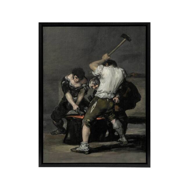 "Artery8 Forge Labour Men Anvil Francisco Goya Framed Canvas Wall Art Print in Grey - Size: W12"" x H16""" - image 1