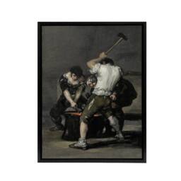 "Artery8 Forge Labour Men Anvil Francisco Goya Framed Canvas Wall Art Print in Grey - Size: W12"" x H16""" - thumbnail 1