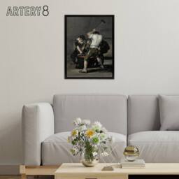 "Artery8 Forge Labour Men Anvil Francisco Goya Framed Canvas Wall Art Print in Grey - Size: W12"" x H16""" - thumbnail 3