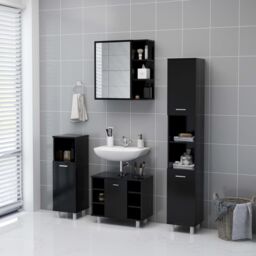 Berkfield Home Bathroom Mirror Cabinet Black 62.5x20.5x64 cm Engineered Wood - thumbnail 5