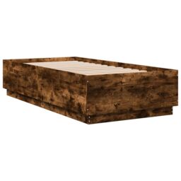 Berkfield Home Bed Frame without Mattress Smoked Oak 75x190 cm Small Single in Brown - thumbnail 3