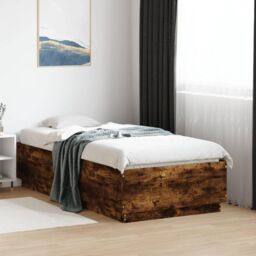 Berkfield Home Bed Frame without Mattress Smoked Oak 75x190 cm Small Single in Brown - thumbnail 1