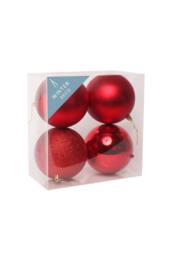 KDMD Red Shatterproof Baubles 12cm 4 Pack - thumbnail 1