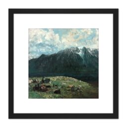 Artery8 Courbet View Of Alps Les Dents Du Midi 8X8 Inch Square Wooden Framed Wall Art Print Picture with Mount in Black - thumbnail 1