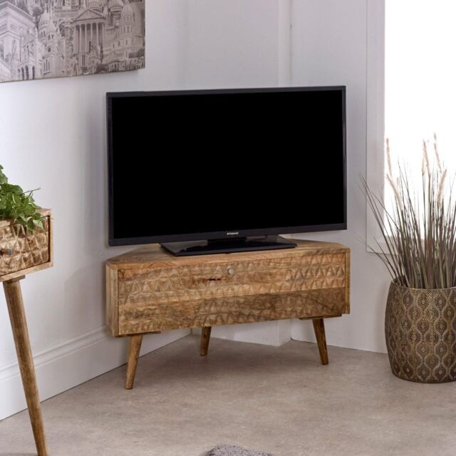 IH Design Ryley Light Mango Wood Corner TV Stand in Natural - image 1