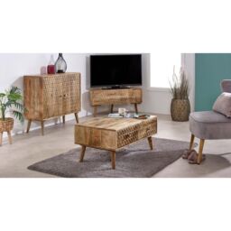 IH Design Ryley Light Mango Wood Corner TV Stand in Natural - thumbnail 3
