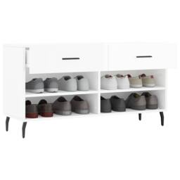 Berkfield Home Shoe Bench High Gloss White 102x35x55 cm Engineered Wood - Size: 102 x 35 x 55 cm - thumbnail 4