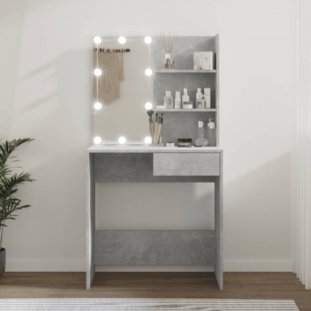 Berkfield Home Dressing Table with LED Concrete Grey 74.5x40x141 cm - image 1