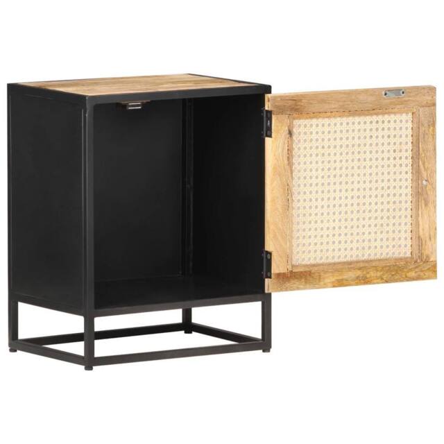 Berkfield Home Bedside Cabinet 40x30x50 cm Rough Mango Wood & Natural Cane in Brown - Size: 40 x 30 x 50 cm - image 1