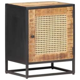 Berkfield Home Bedside Cabinet 40x30x50 cm Rough Mango Wood & Natural Cane in Brown - Size: 40 x 30 x 50 cm - thumbnail 2