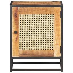 Berkfield Home Bedside Cabinet 40x30x50 cm Rough Mango Wood & Natural Cane in Brown - Size: 40 x 30 x 50 cm - thumbnail 3