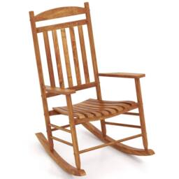 Costway Outdoor Patio Wood Rocking Chair Garden High Back Poplar Wood Rocker in Brown