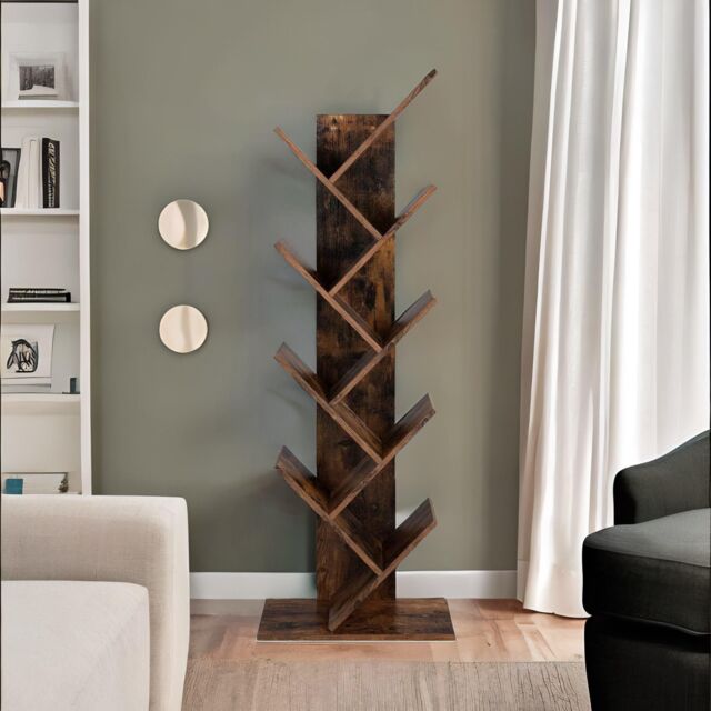 Rafaelo Mobilia Industrial 8 Tier Tree Free-Standing Book Shelf in Dark Brown - image 1