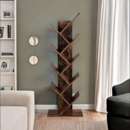 Rafaelo Mobilia Industrial 8 Tier Tree Free-Standing Book Shelf in Dark Brown - thumbnail 1