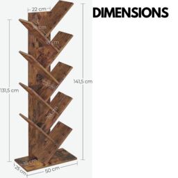 Rafaelo Mobilia Industrial 8 Tier Tree Free-Standing Book Shelf in Dark Brown - thumbnail 6