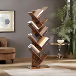 Rafaelo Mobilia Industrial 8 Tier Tree Free-Standing Book Shelf in Dark Brown - thumbnail 2