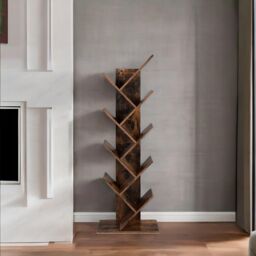 Rafaelo Mobilia Industrial 8 Tier Tree Free-Standing Book Shelf in Dark Brown - thumbnail 4