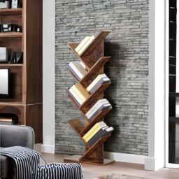Rafaelo Mobilia Industrial 8 Tier Tree Free-Standing Book Shelf in Dark Brown - thumbnail 3