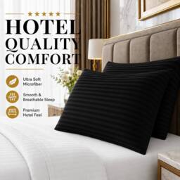 Homes-Linen Microfiber Stripe Pillowcases Set of 2 Hotel Quality in Black - Size: Standard Pillow Case - thumbnail 4