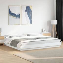 Berkfield Home Durable Bed Frame with LED Lights without Mattress White 180x200cm - Size: Super King - thumbnail 2