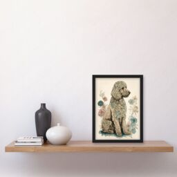 Artery8 Poodle Dog with Flower Fur Coat Modern Boho Watercolour Illustration Artwork Framed Wall Art Print A4 in Black - thumbnail 2