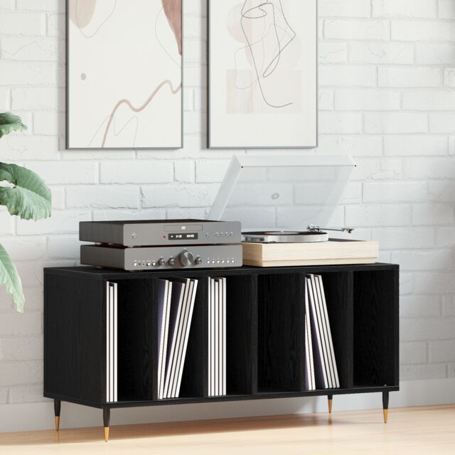 Berkfield Home Record Cabinet Black Oak 100x38x48 cm Engineered Wood - Size: 100 x 38 x 48 cm - image 1