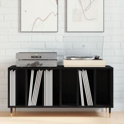 Berkfield Home Record Cabinet Black Oak 100x38x48 cm Engineered Wood - Size: 100 x 38 x 48 cm - thumbnail 4