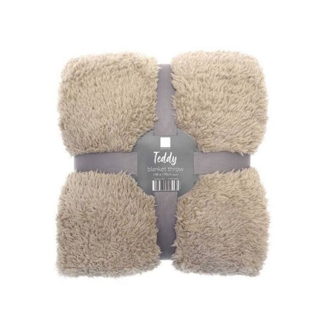 Ribbon Teddy Fleece Throw in Natural - image 1