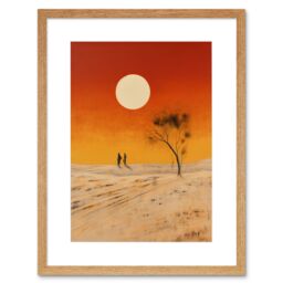 "Artery8 Wall Art Print Desert Landscape Sunset Sun Oil Painting Amber Orange Yellow Windswept Dunes Artwork Framed 9X7 Inch in Beige - Size: W7"" x H9""" - thumbnail 1
