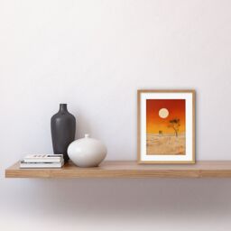 "Artery8 Wall Art Print Desert Landscape Sunset Sun Oil Painting Amber Orange Yellow Windswept Dunes Artwork Framed 9X7 Inch in Beige - Size: W7"" x H9""" - thumbnail 2