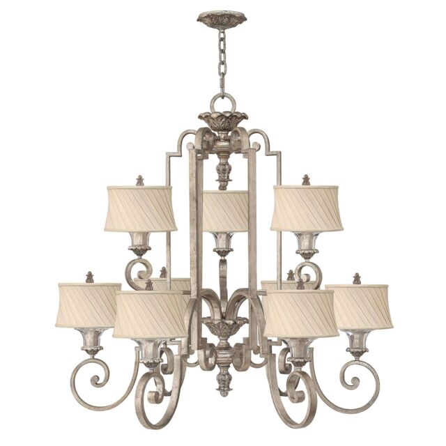 Loops 9 Bulb Chandelier Hanging Pendant LIght Silver Leaf LED E27 60W Bulb in Metallics