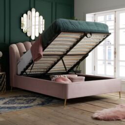 Birlea Velvet Fabric Ottoman Bed Frame Storage Lottie in Pink - Size: King - thumbnail 2