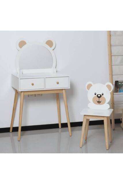 Home Source Ted Kids 2 Drawer Dressing Table Set With Built-In Mirror & Stool - image 1