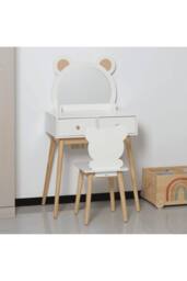 Home Source Ted Kids 2 Drawer Dressing Table Set With Built-In Mirror & Stool - thumbnail 4