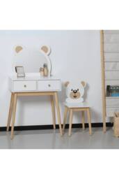 Home Source Ted Kids 2 Drawer Dressing Table Set With Built-In Mirror & Stool - thumbnail 3