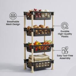 DECORE4U LTD Modular Vegetable Rack 4 Tier Kitchen Storage Stand Durable in Black - thumbnail 3