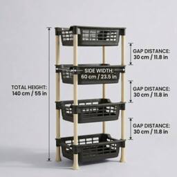 DECORE4U LTD Modular Vegetable Rack 4 Tier Kitchen Storage Stand Durable in Black - thumbnail 4