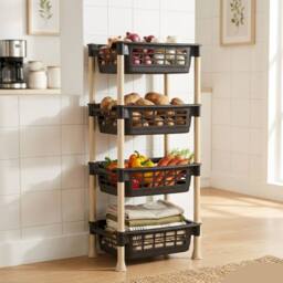 DECORE4U LTD Modular Vegetable Rack 4 Tier Kitchen Storage Stand Durable in Black - thumbnail 2